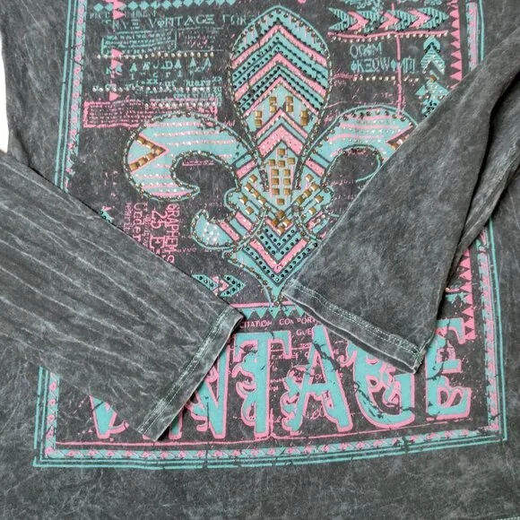 Vintage Y2K Buckle Daytrip Shirt Large Fleur Dis Lis Long Sleeve Lace Studded - Picture 12 of 16